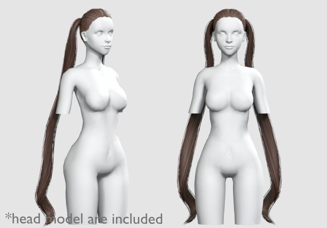 Tight Pigtails Hairstyle V8203 3D Model .c4d .max .obj .3ds .fbx .stl .blend 