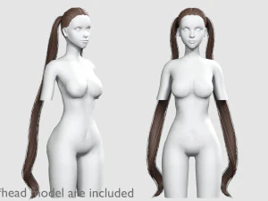 タイトなおさげヘアスタイル V8203 3Dモデル