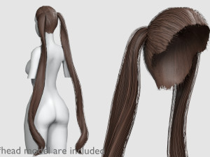 Tight Pigtails Hairstyle V8203 3D Model
