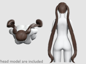 Tight Pigtails Hairstyle V8203 3D Model