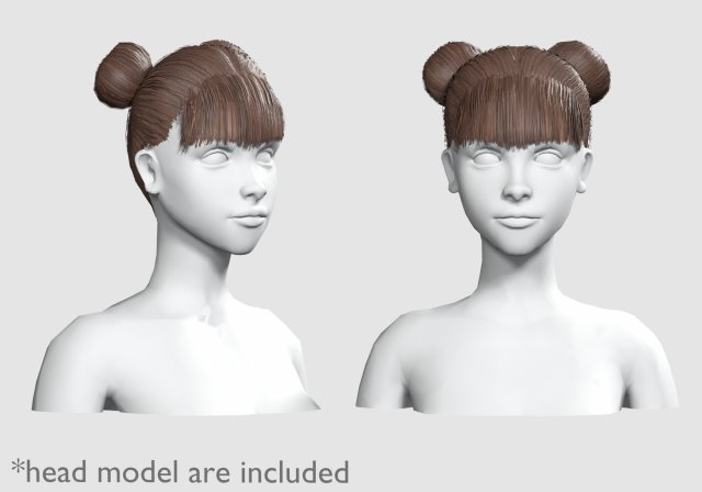 Two Bun Hairstyle V4702 3D Model .c4d .max .obj .3ds .fbx .stl .blend 