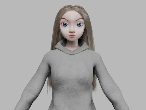 Menina básica de desenho animado V33628 Modelo 3D