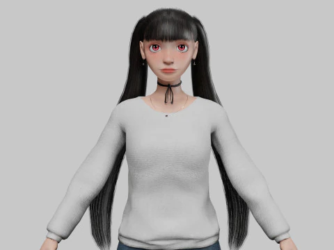 Klasyczna kresk&oacute;wkowa dziewczyna V24902 Model 3D