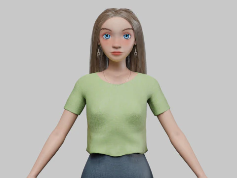 Ragazza semplice dei cartoni animati V32143 Modello 3D
