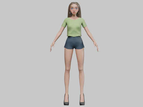 Basic cartoon girl V32143 3D Model