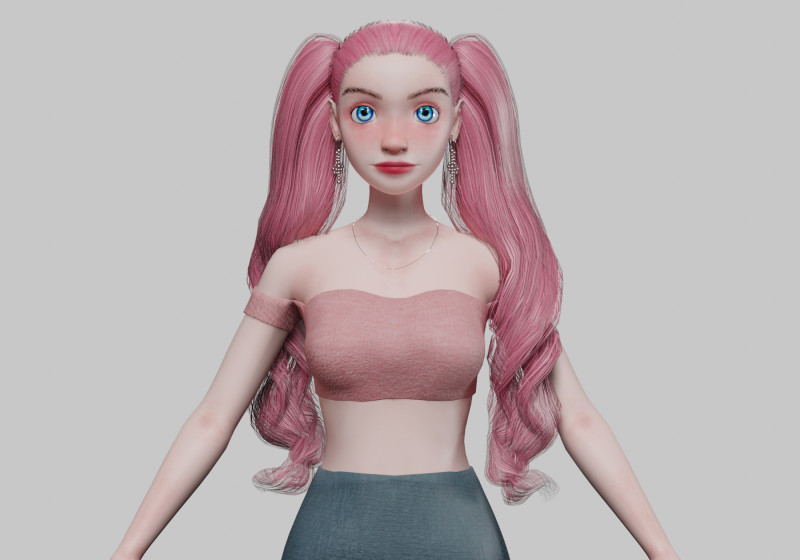 Stylized cartoon girl V33614 Model 3D .c4d .max .obj .3ds .fbx .stl .blend