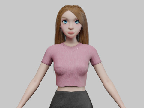Cartoon young girl V30340 3D Model
