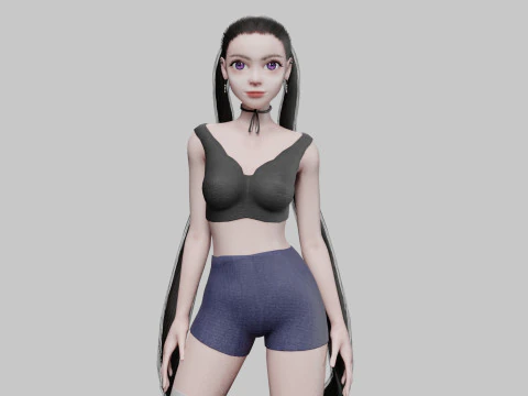 Dessin anim&eacute; jolie femme V26224 Modèle 3D