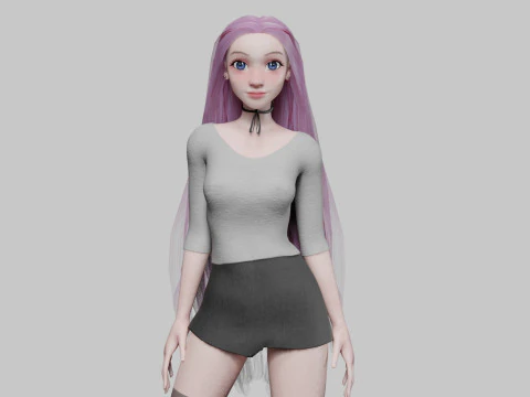Mulher bonita dos desenhos animados V23924 Modelo 3D