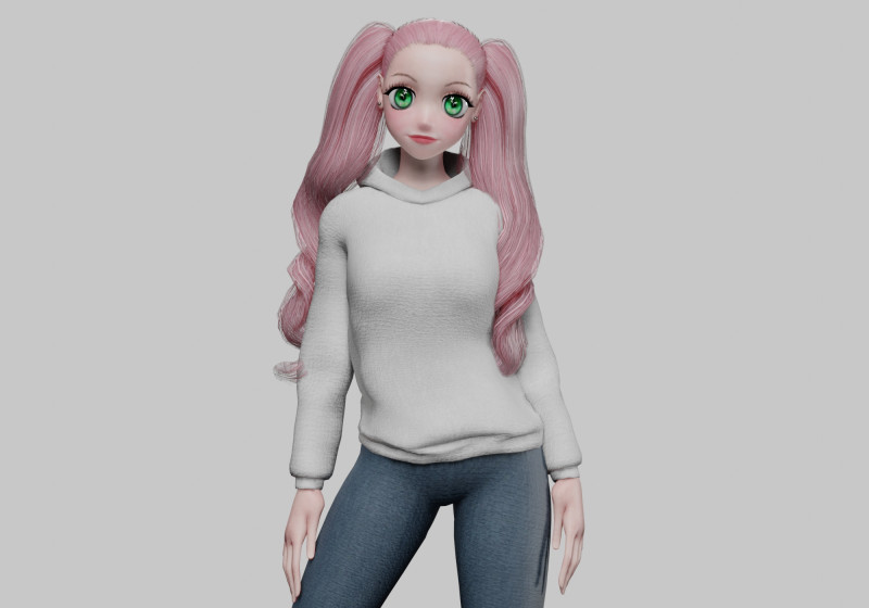 Anime Basic girl V37354 3D Model .c4d .max .obj .3ds .fbx .stl .blend 