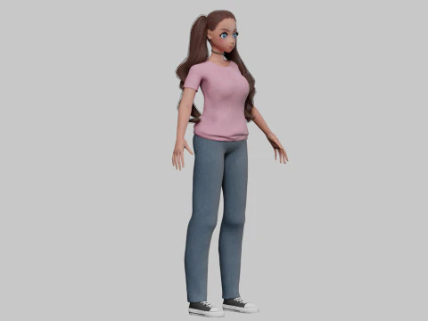 Anime Beautiful girl V34574 3D Model