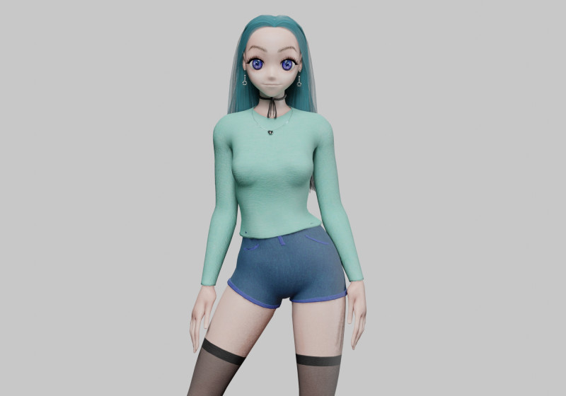 Cartoon anime girl V35884 3D Model .c4d .max .obj .3ds .fbx .stl .blend 