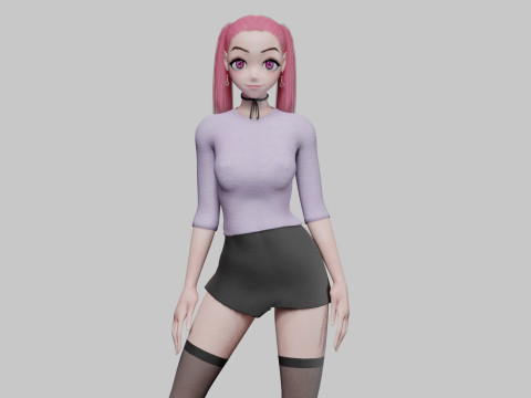 Standard anime girl V23078 3D Model