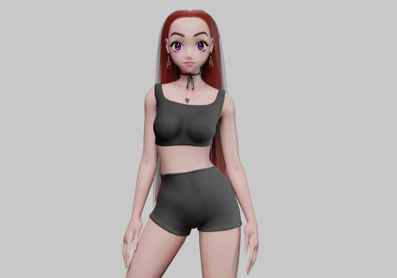 Cartoon anime girl V34603 3D Model .c4d .max .obj .3ds .fbx .stl .blend