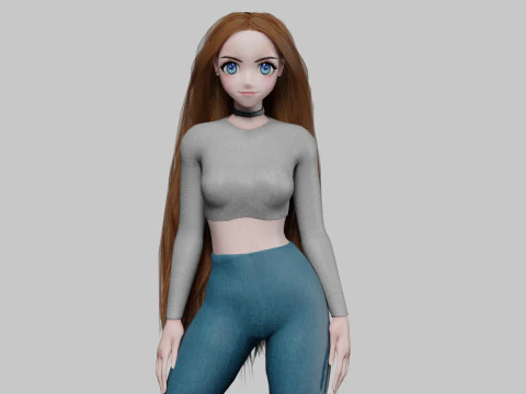 Базовая аниме-девушка V32120 3D Модель