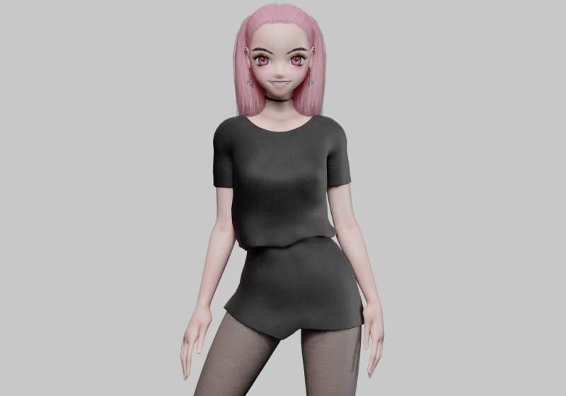 Anime Basic girl V24881 3D Модель .c4d .max .obj .3ds .fbx .stl .blend