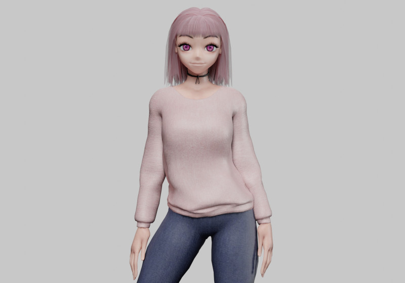 Anime cool girl V28698 3D Модель .c4d .max .obj .3ds .fbx .stl .blend