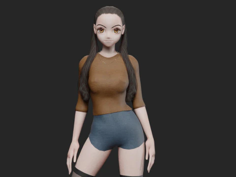 Dessin anim&eacute; jolie fille V26068 Modèle 3D