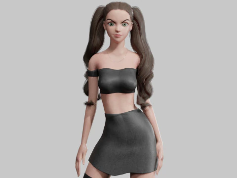 かわいい漫画の女性 V34834 3Dモデル