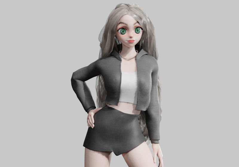 Anime cool Girl V42601 3D Модель .c4d .max .obj .3ds .fbx .stl .blend 