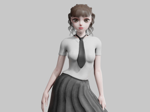 Anime school Girl V23786 3D 模型