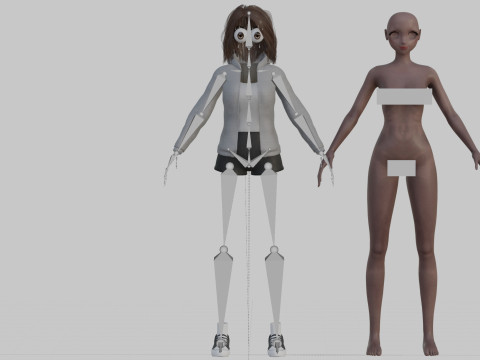 Black anime Girl V35772 Modello 3D
