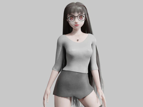 Kartun Gadis Lucu V24843 Model 3D