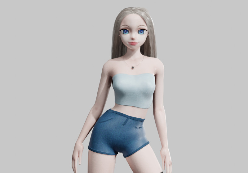 Cute Basic Girl V33454 Modello 3D .c4d .max .obj .3ds .fbx .stl .blend