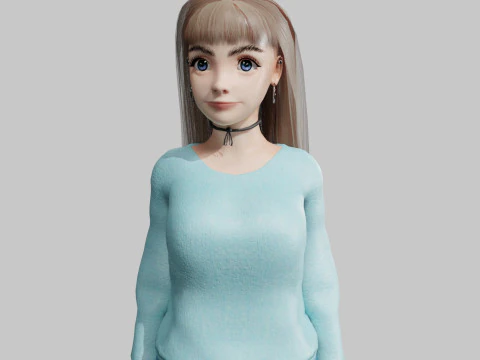 만화 귀여운 여자 V32033 3D 모델