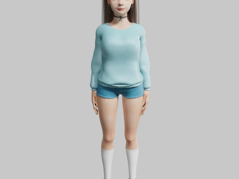 Cartoon cute Woman V32033 3D Model