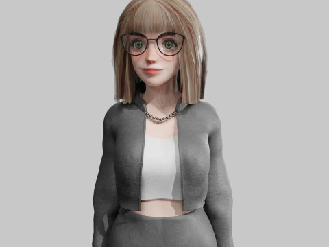 예쁜 만화 여자 V38334 3D 모델