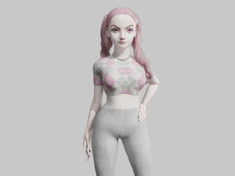 예쁜 만화 여자 V41195 3D 모델