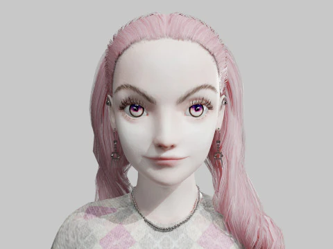 예쁜 만화 여자 V41195 3D 모델