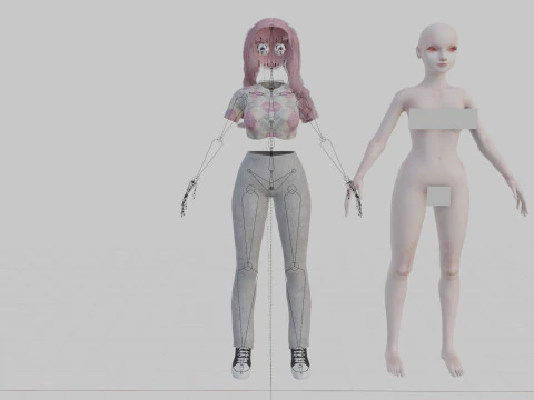 예쁜 만화 여자 V41195 3D 모델