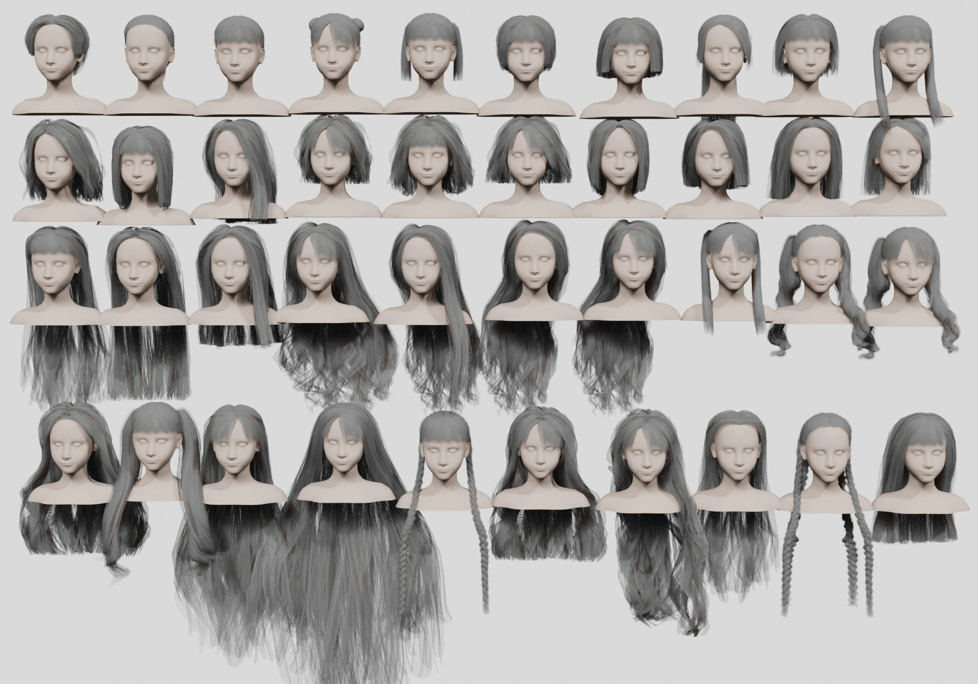 40 Hairstyles collection 3D Model .c4d .max .obj .3ds .fbx .stl .blend 