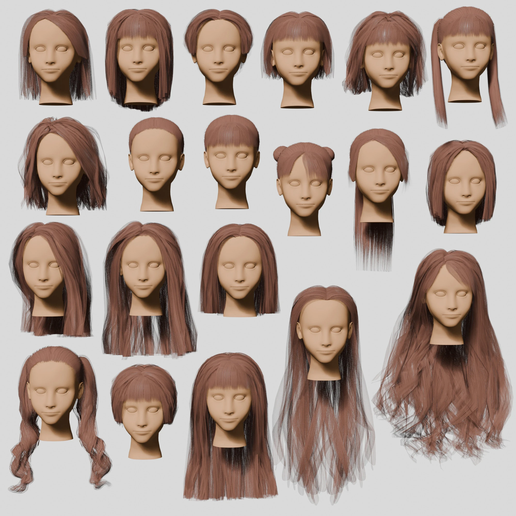 20 hairstyles 3D Model .c4d .max .obj .3ds .fbx .stl .blend 
