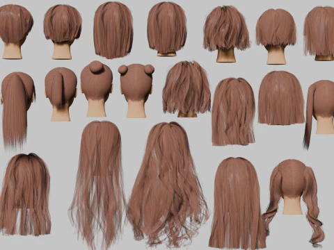 20 hairstyles 3D Model