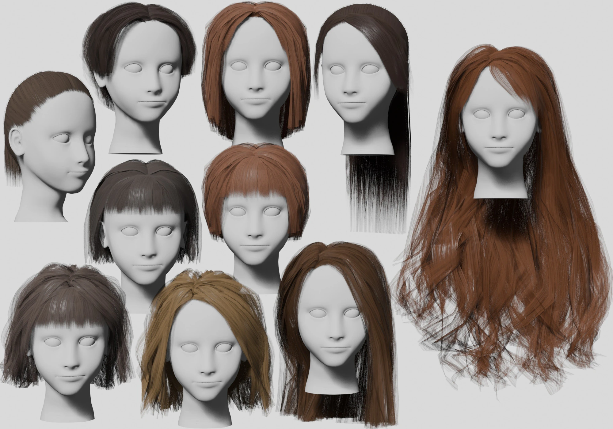10 Hairstyles collection 3D Model .c4d .max .obj .3ds .fbx .stl .blend 