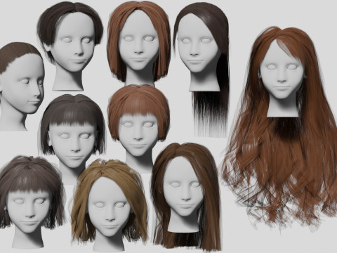 10 Hairstyles collection 3D Model