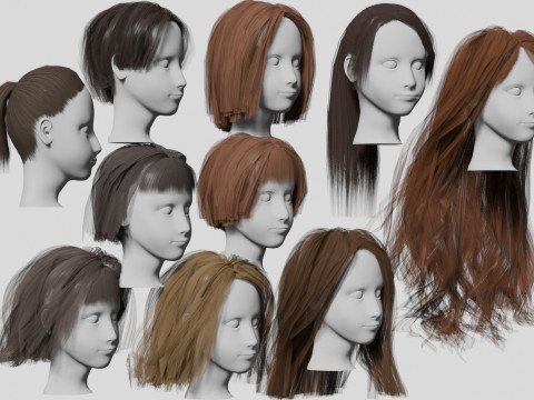 10 Hairstyles collection 3D Model