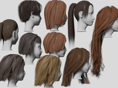 10 Hairstyles collection 3D Model