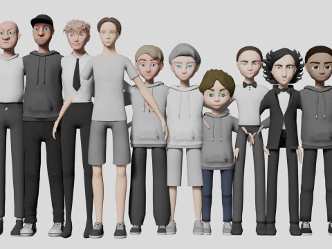 10명의 소년과 남성 컬렉션 3D 모델