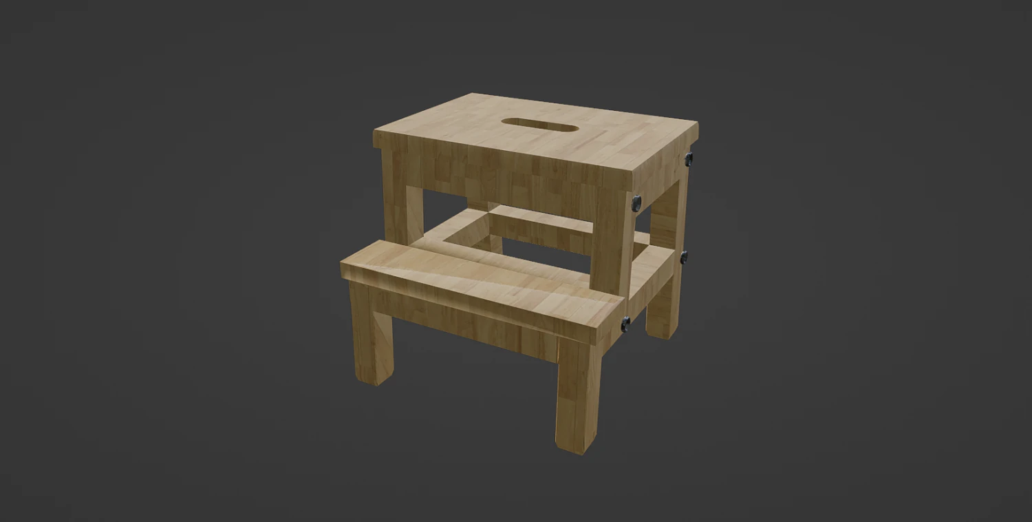 Wooden Step Stool 3D Model .c4d .max .obj .3ds .fbx .stl .blend 