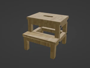 Drewniany stołek ze stopniem Model 3D
