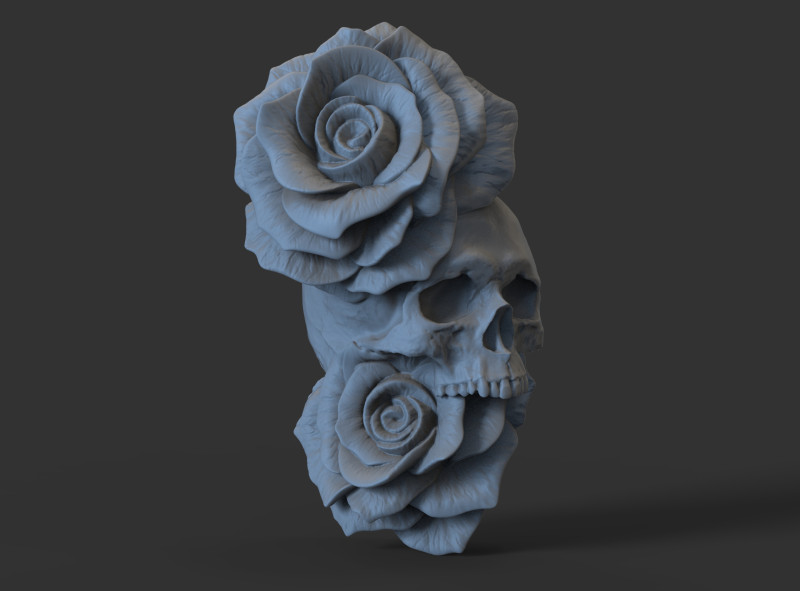 Skull with Roses model for 3d printing 3D Модель .c4d .max .obj .3ds .fbx .stl .blend