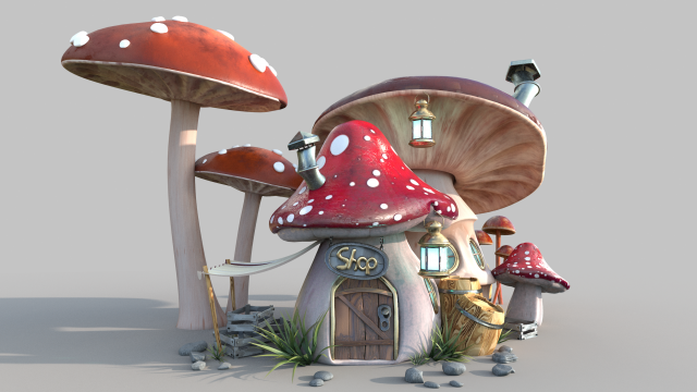 Mushroomhouse subdivision and low poly Model 3D .c4d .max .obj .3ds .fbx .stl .blend 