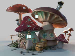 Mushroomhouse subdivision and low poly Model 3D