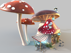 Mushroomhouse subdivision and low poly Model 3D