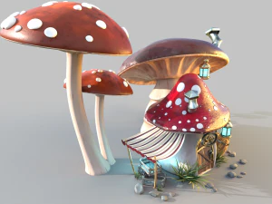 Mushroomhouse subdivision and low poly 3D Model