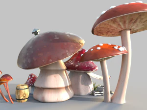Mushroomhouse subdivision and low poly 3D Model